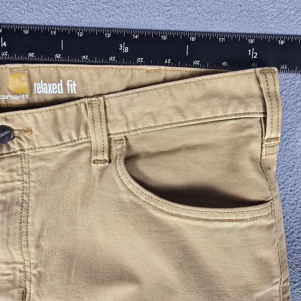 Carhartt Pants Mens 38x31 Beige Relaxed Fit Straight Leg Canvas Workwear Stretch - Picture 7 of 13